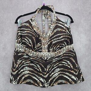 Faded Glory Brown Print Braid Halter Tankini Padded Swimwear Top Plus 3XL 22-24